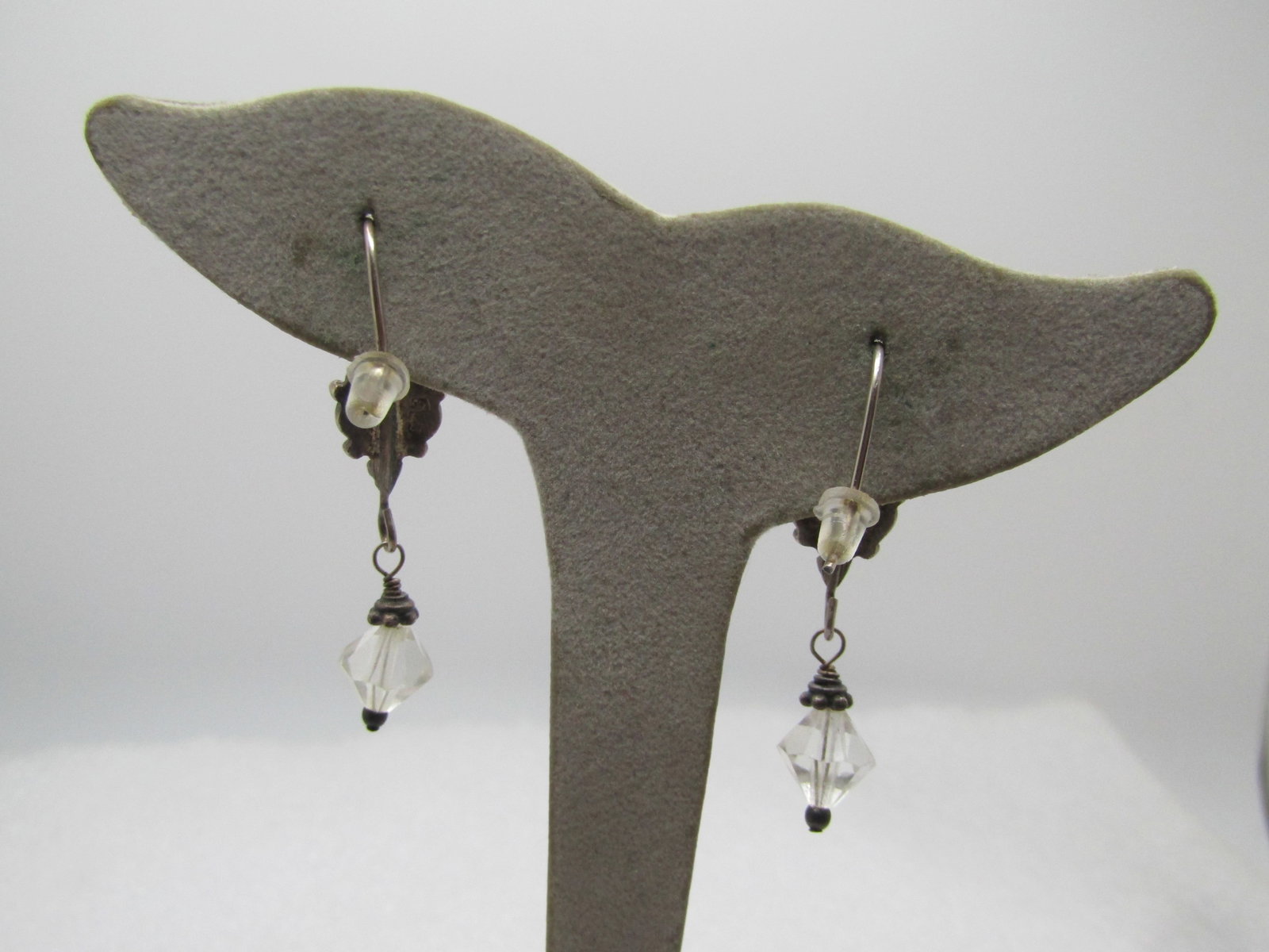 Vintage Sterling Black Cateye Earrings with Crystals, Drop, Boho, 1980's-1990's - 4