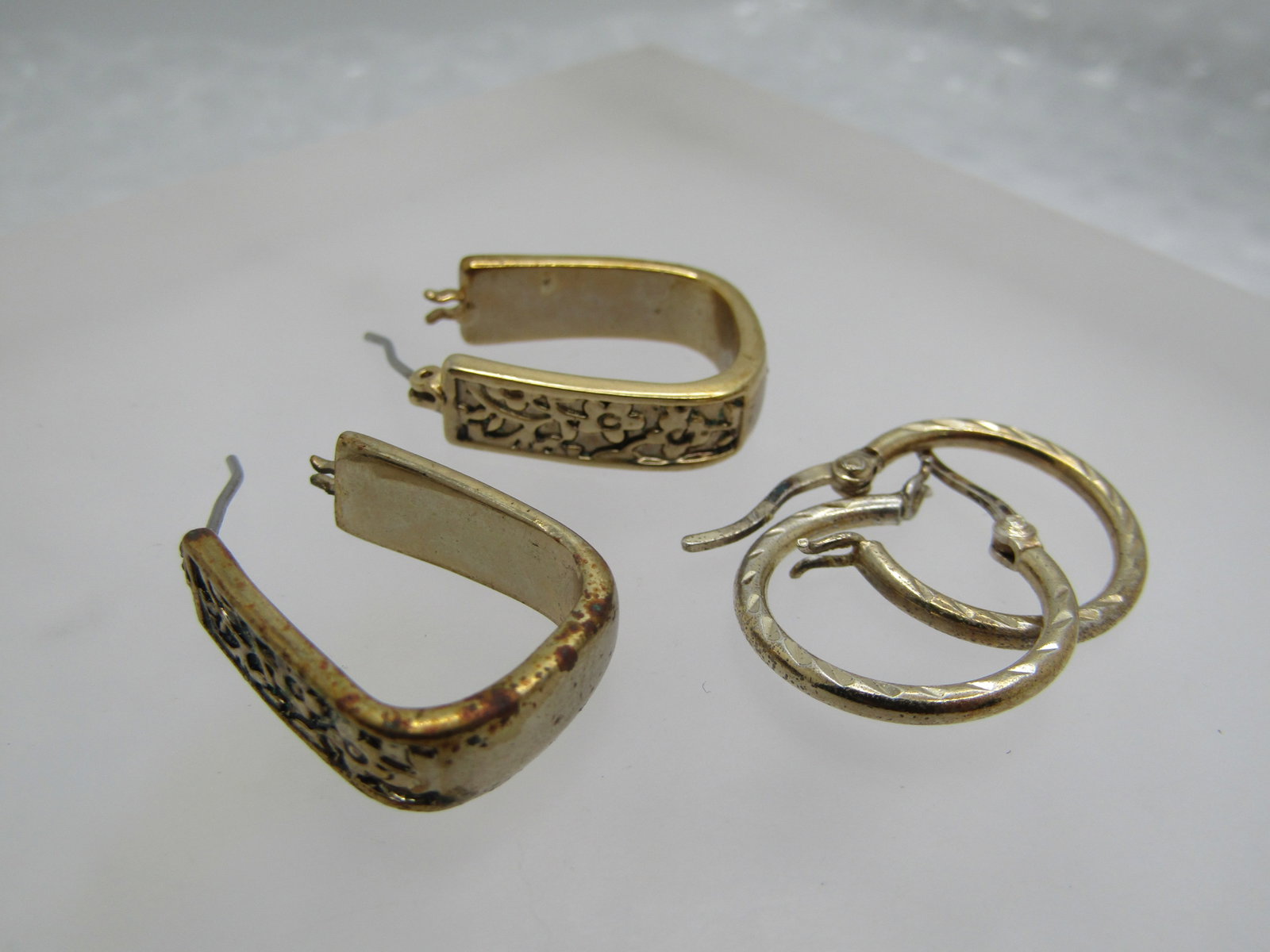 Vintage Sterling Hoop Earrings/Gold Tone Hoop Earrings, Pierced, 1980's - 4