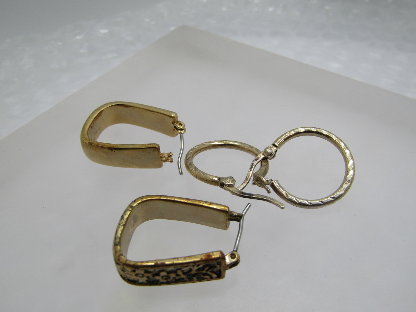 Vintage Sterling Hoop Earrings/Gold Tone Hoop Earrings, Pierced, 1980's - 5
