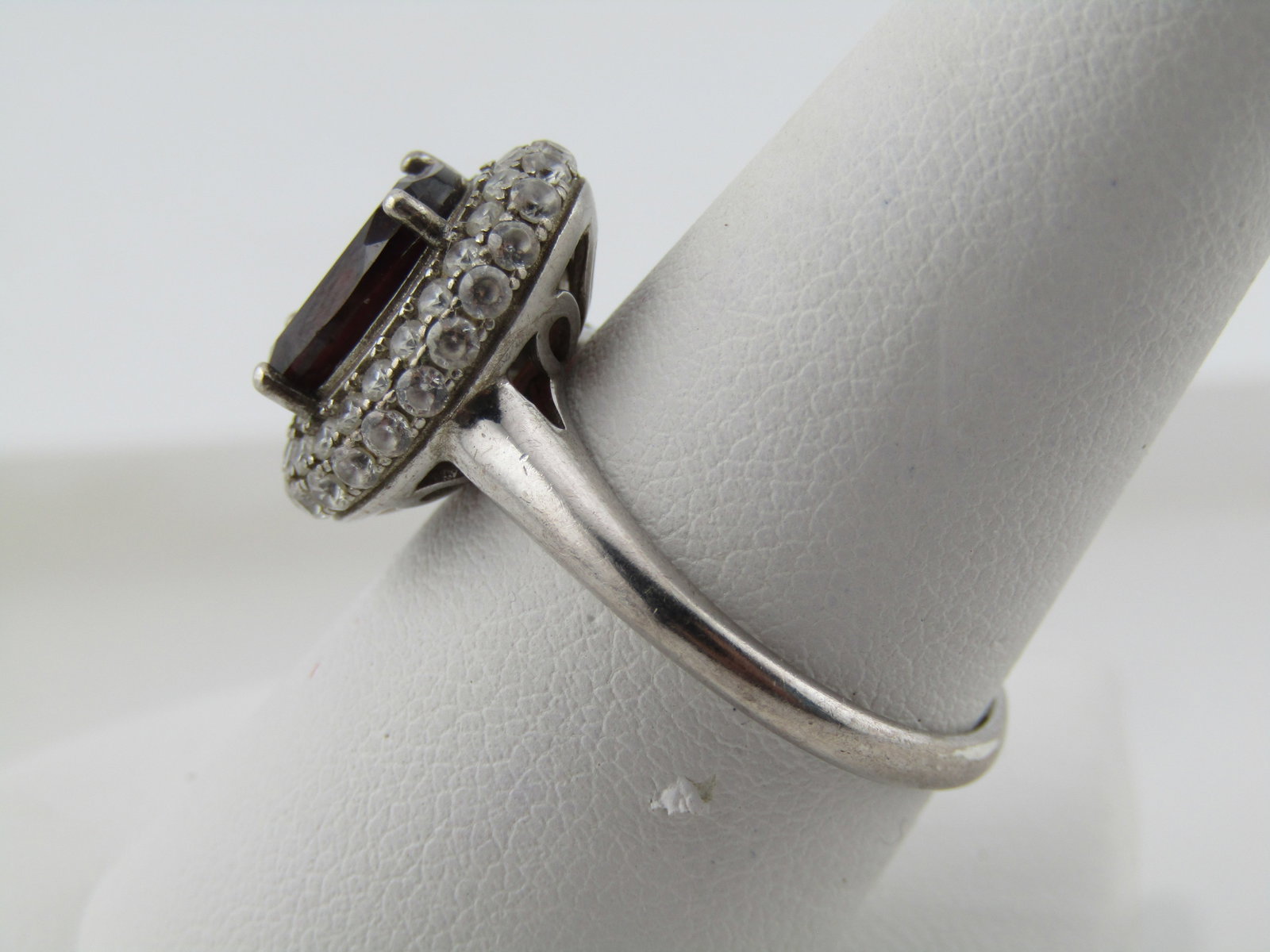 Sterling Silver Red Tourmaline CZ Ring, Sz. 9.5, 1990's, Signed - 2