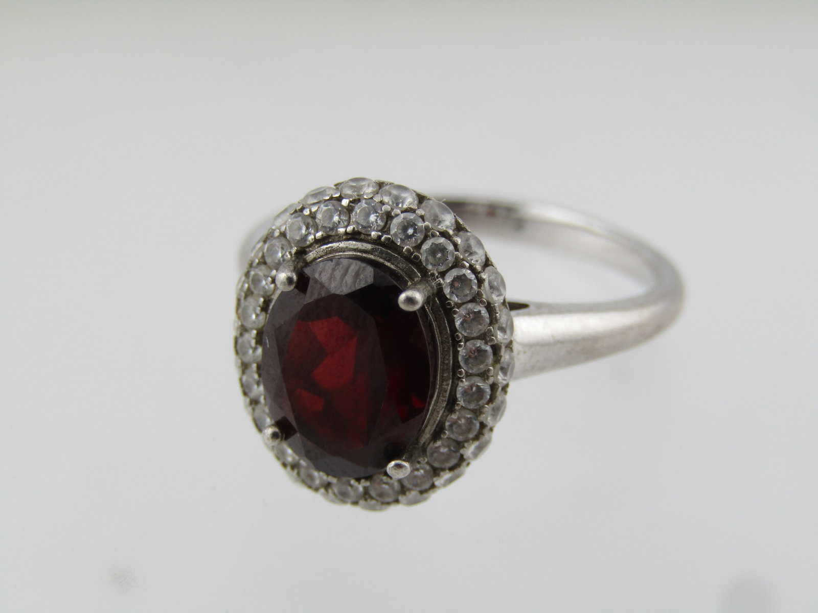 Sterling Silver Red Tourmaline CZ Ring, Sz. 9.5, 1990's, Signed - 4