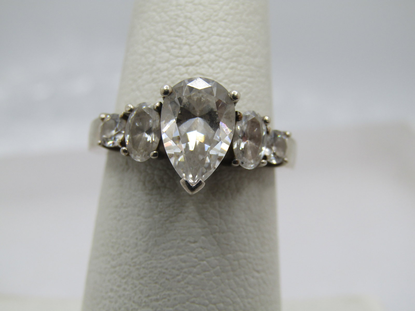 Vintage Sterling Diamonique CZ Ring, Sz. 6.25, Pear, Oval, Round CZ (1 of 6)