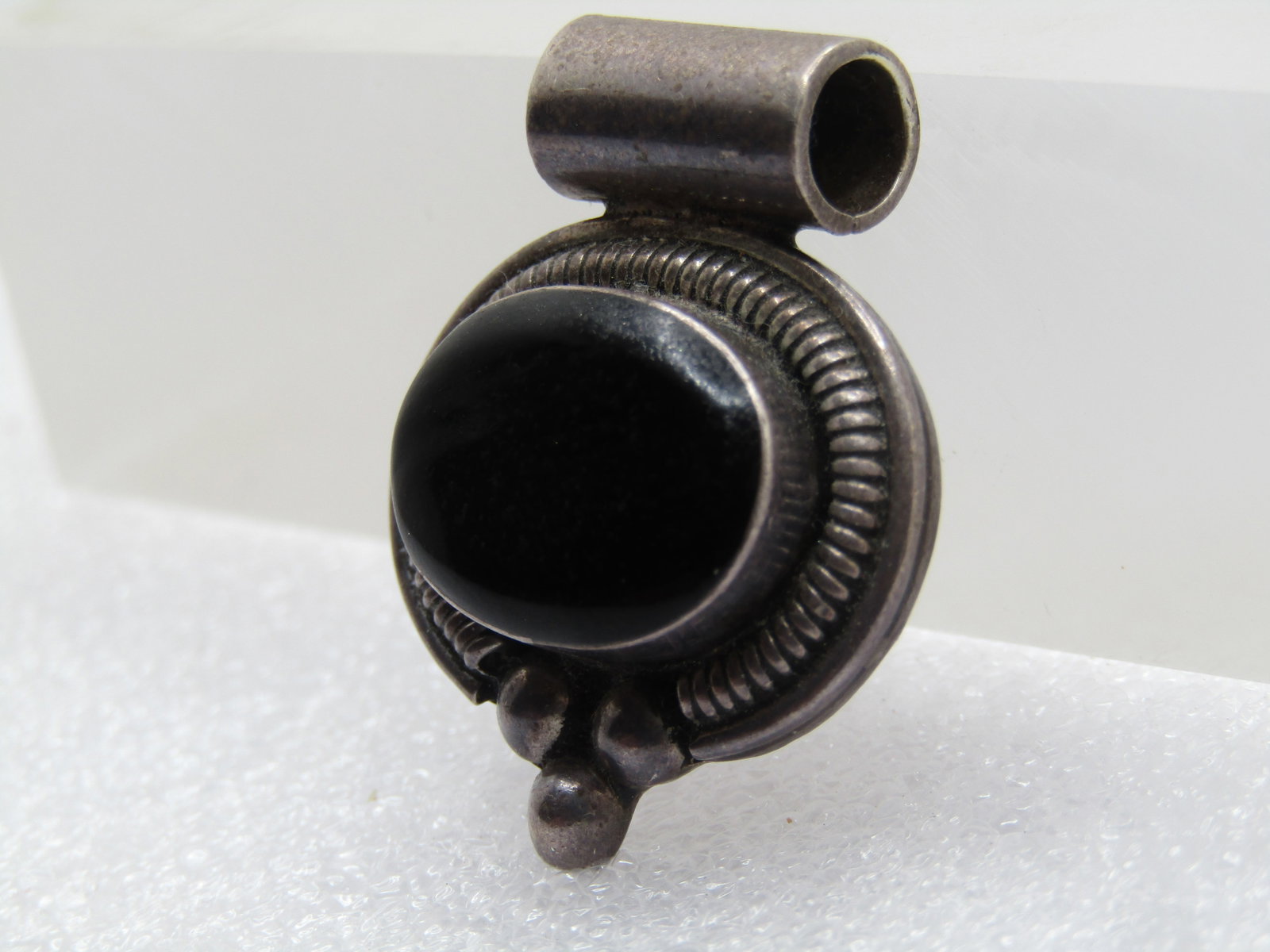 Vintage Sterling Southwestern Faux Onyx Slide, Mexico 1980's-1990's - 3