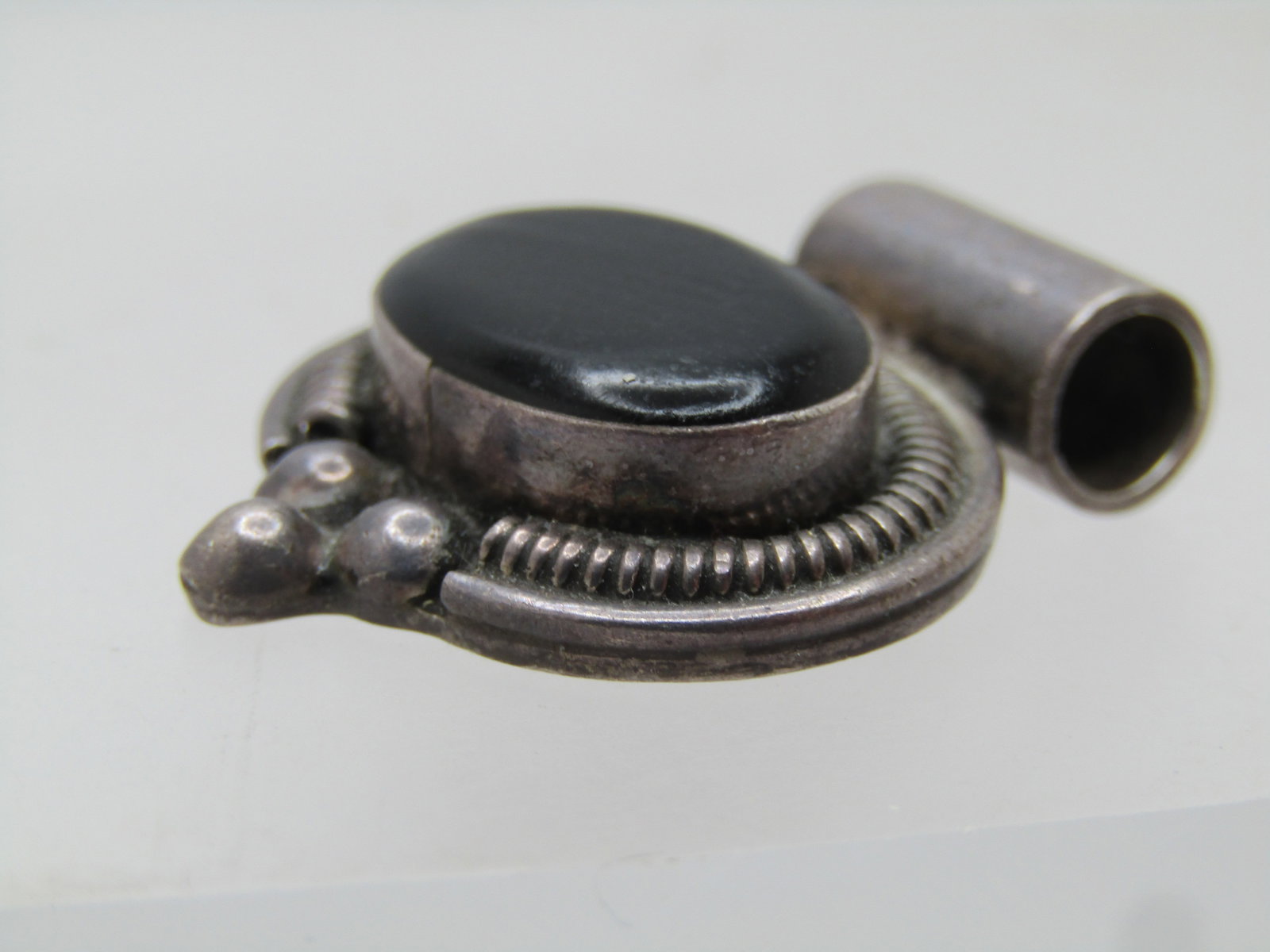 Vintage Sterling Southwestern Faux Onyx Slide, Mexico 1980's-1990's - 5