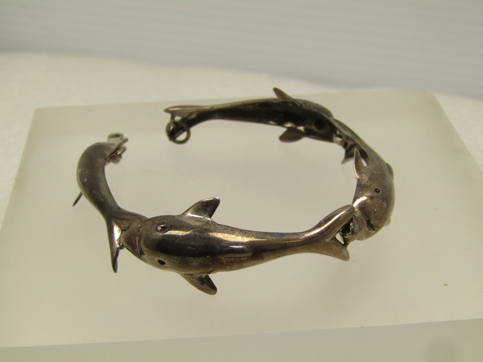 Vintage Sterling Silver Four Dolpin Link Bracelet, 7", 1980's - 2