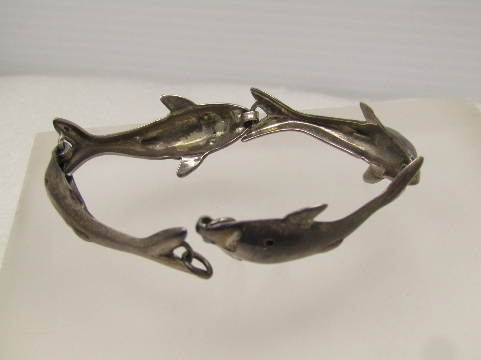 Vintage Sterling Silver Four Dolpin Link Bracelet, 7", 1980's - 3