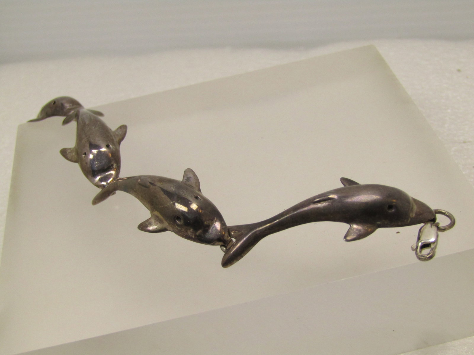 Vintage Sterling Silver Four Dolpin Link Bracelet, 7", 1980's - 4
