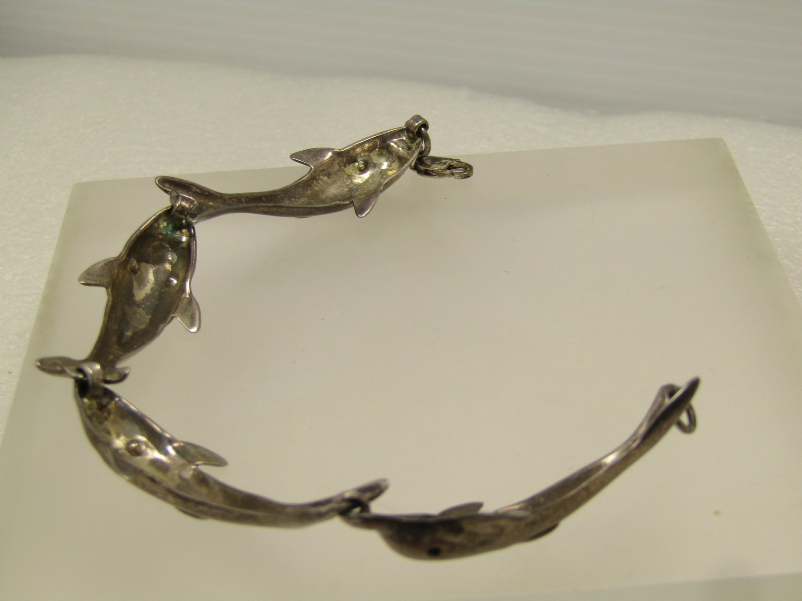 Vintage Sterling Silver Four Dolpin Link Bracelet, 7", 1980's - 5