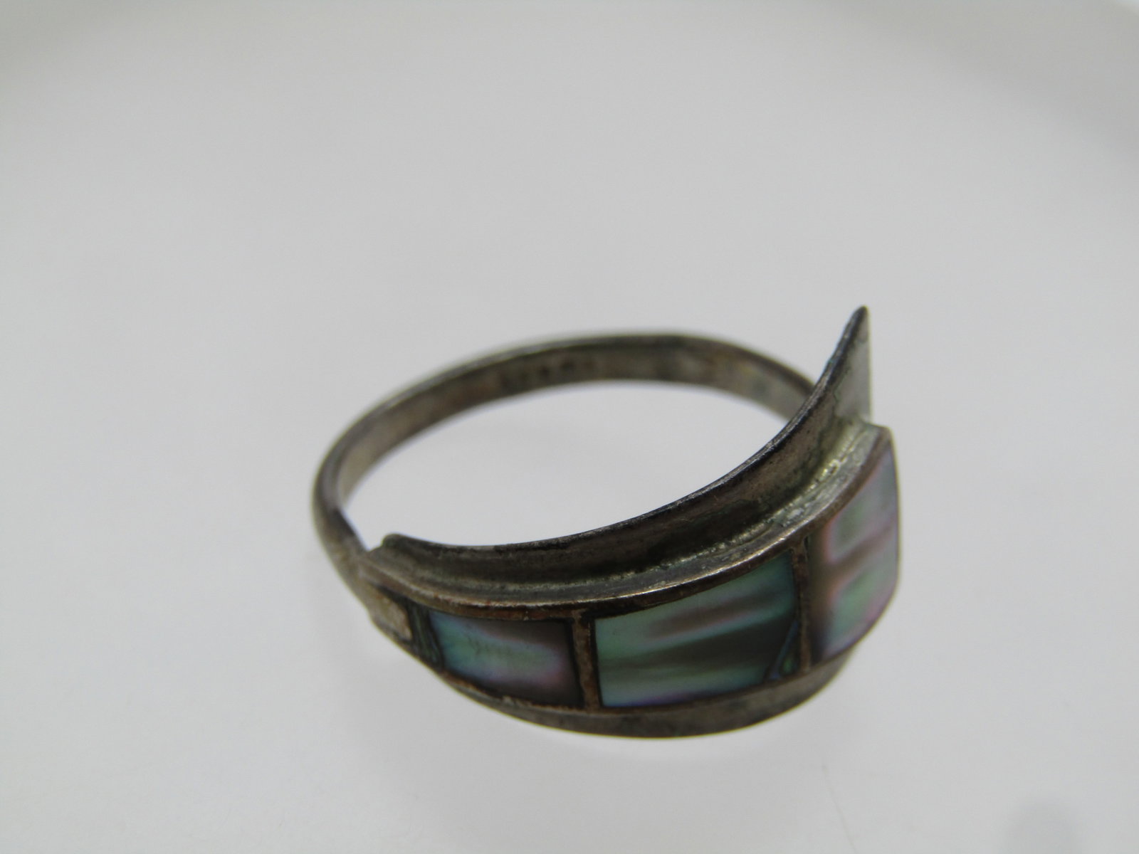 Vintage Sterling Abalone Wrap Ring, Adjustible, Sz 4-7, 1950's-1960, Taxco MX - 5