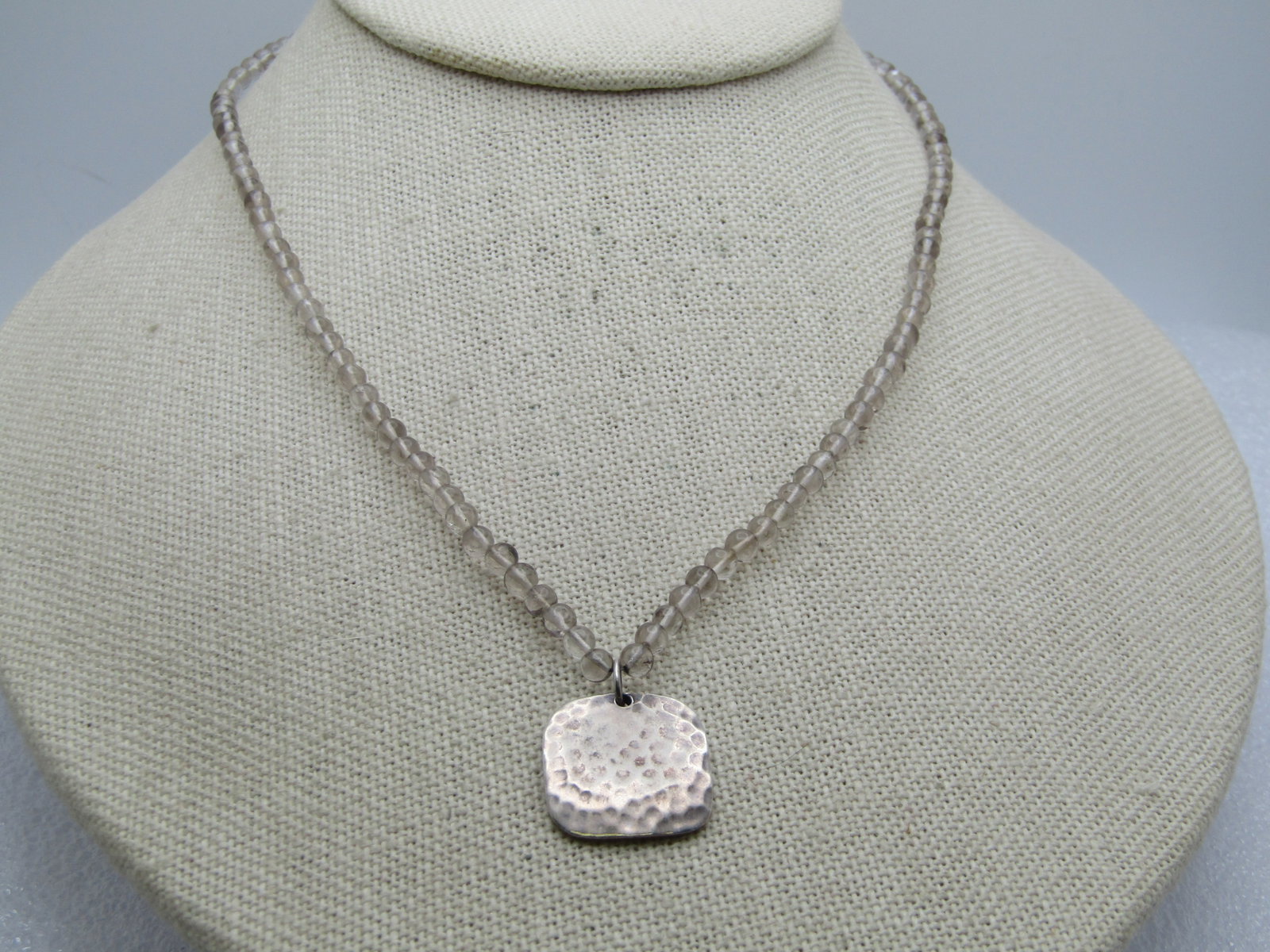 Vintage Sterling and Clear Topaz Beaded Necklace, 16.5", 1980's-1990's - 2