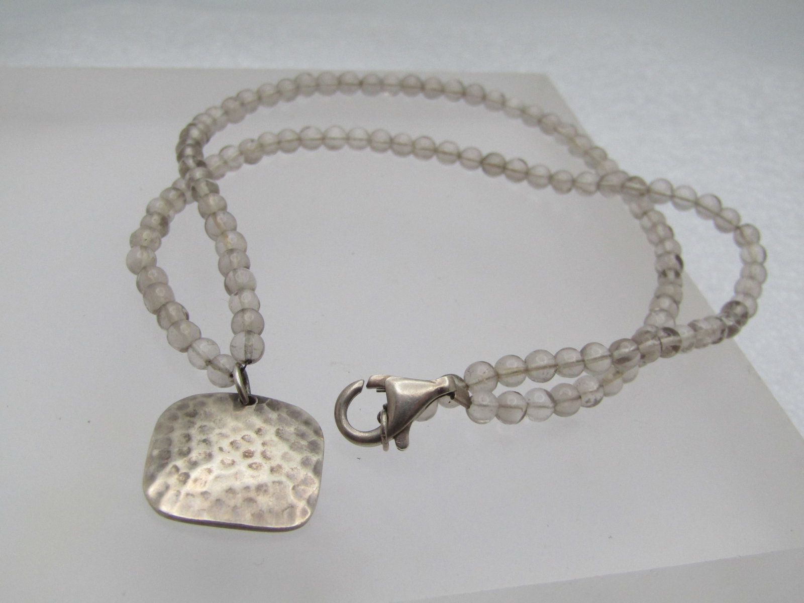 Vintage Sterling and Clear Topaz Beaded Necklace, 16.5", 1980's-1990's - 5