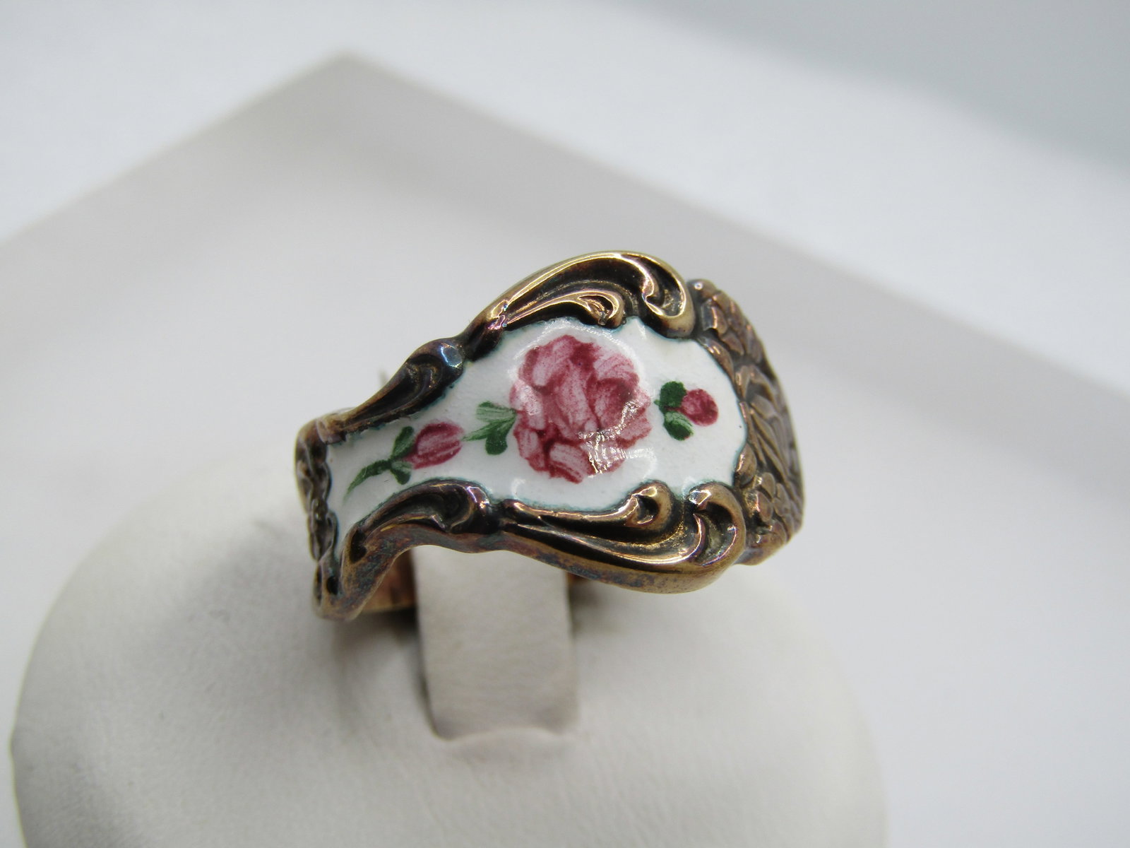 Vintage Sterling Guilloche Rose Ring, Adjustable Sz. 5-7 (1 of 9)