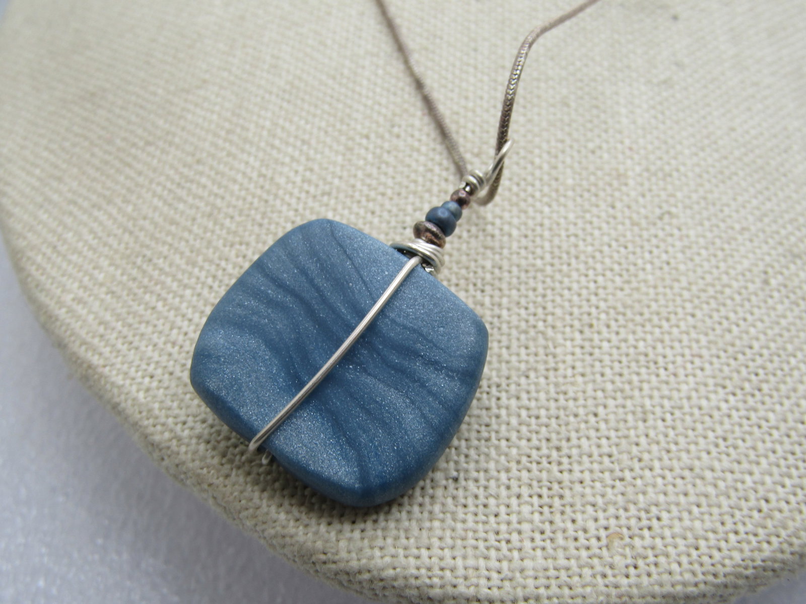 Vintage Sterling Handmade Blue Wrapped Pendant Necklace, 18" - 3