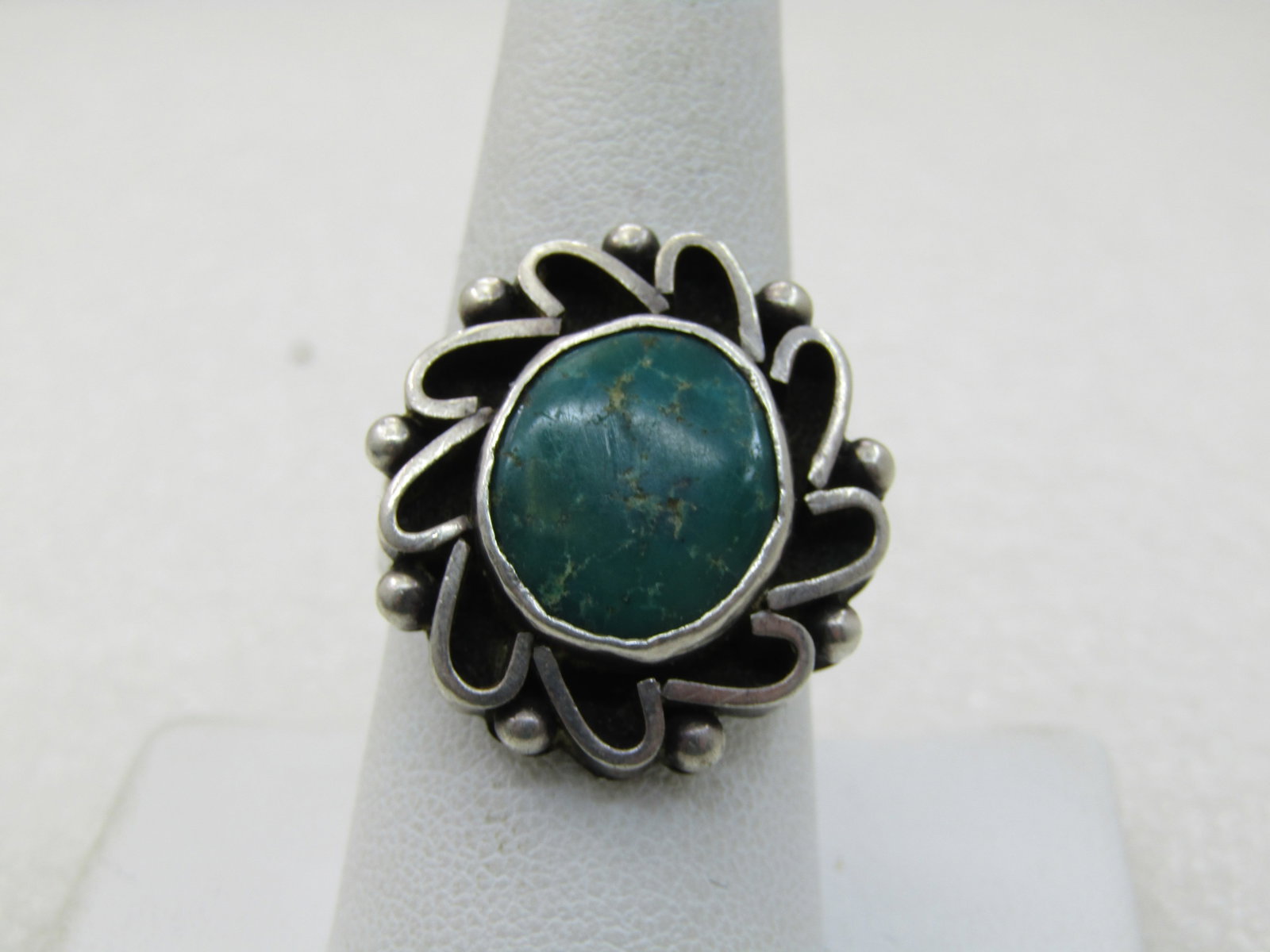 Vintage Sterling Southwestern Turquoise Ring, Sz 9.5, Unisex, Scrolled (1 of 7)