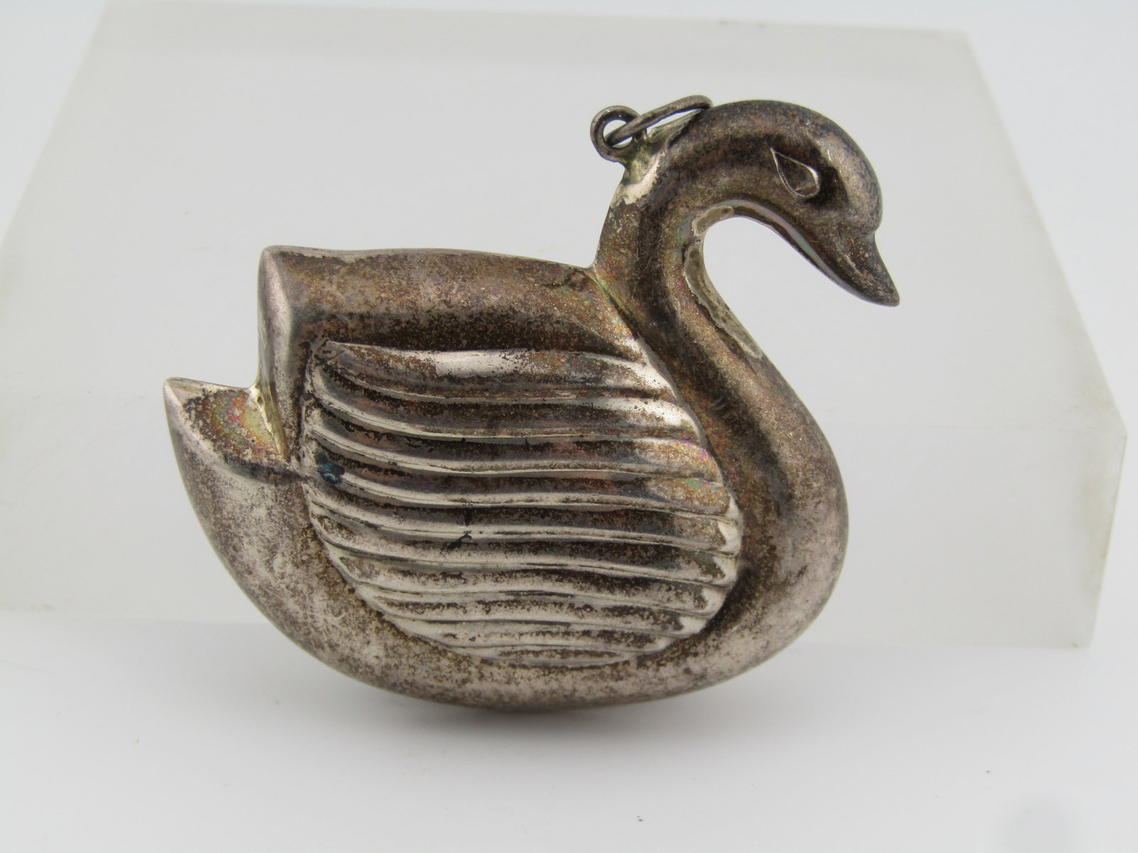 Vintage Sterling Puffy Swan Pendant, 1940's-1960's - 4