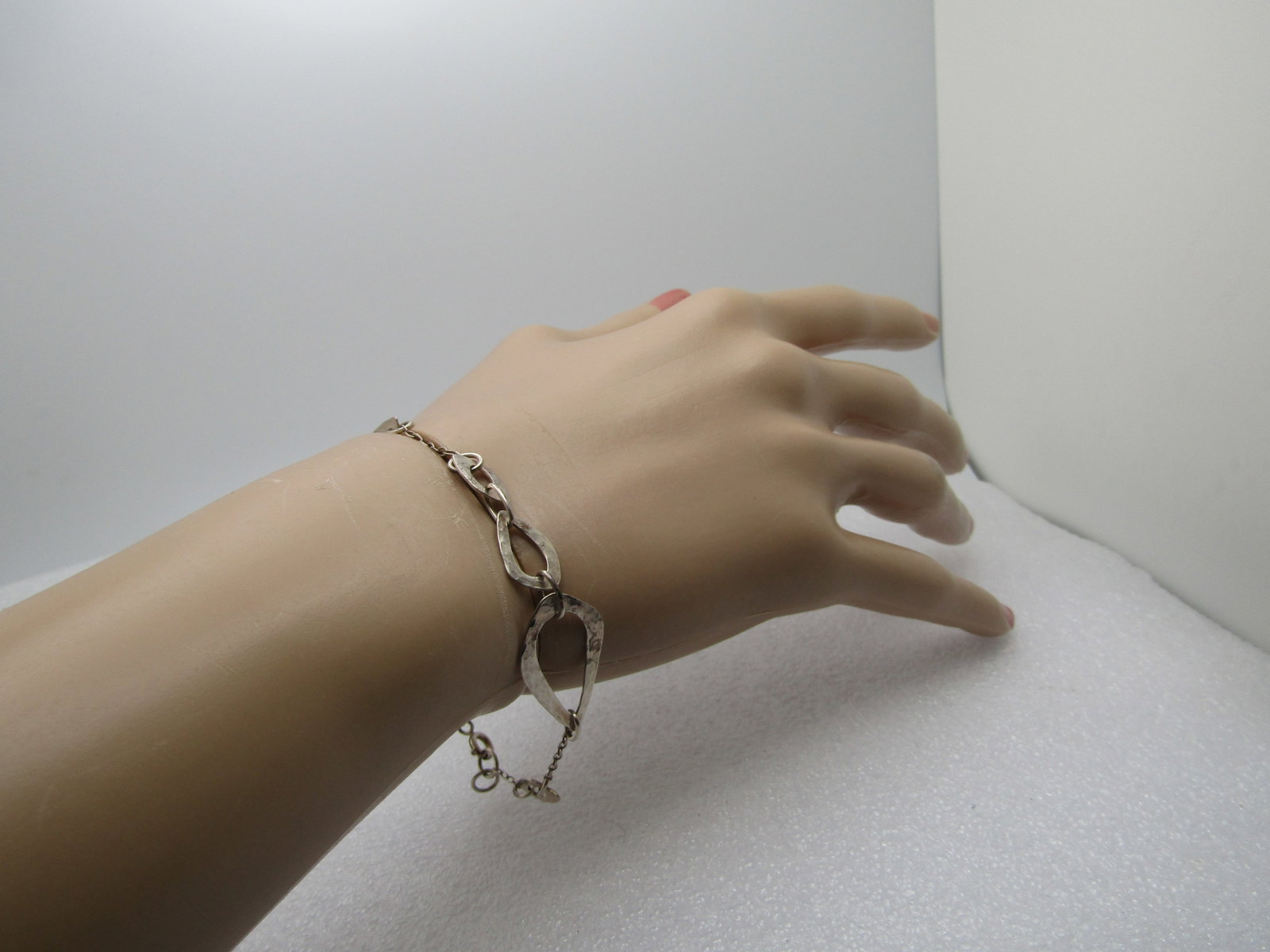 Vintage Sterling Hammered Open Link Bracelet, 7.25", 1980's-1990's - 3