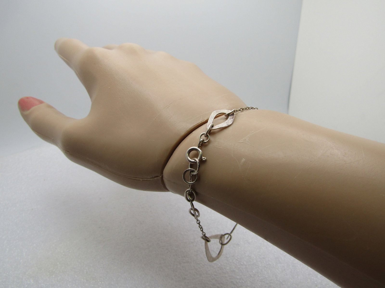Vintage Sterling Hammered Open Link Bracelet, 7.25", 1980's-1990's - 4
