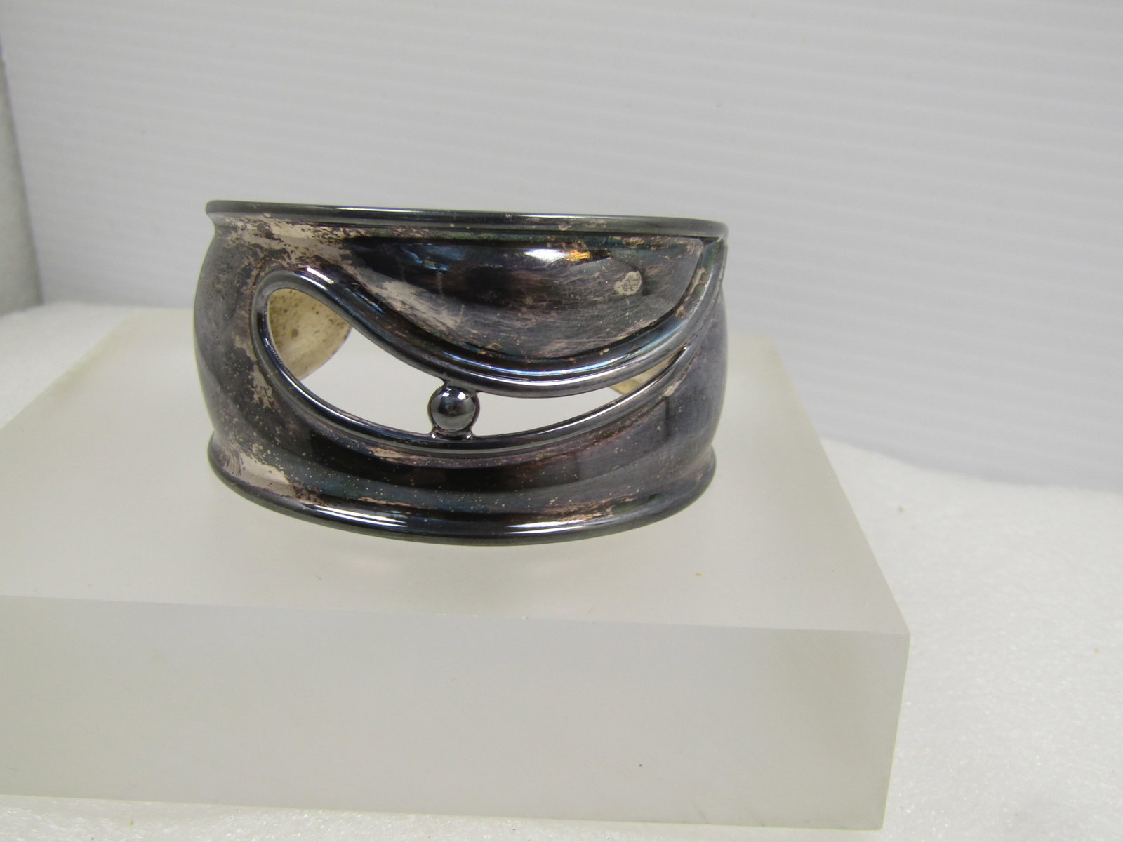 Vintage Sterling Wide Cuff Bracelet, Danish Modernist, Signed, Post Mid-Century - 2