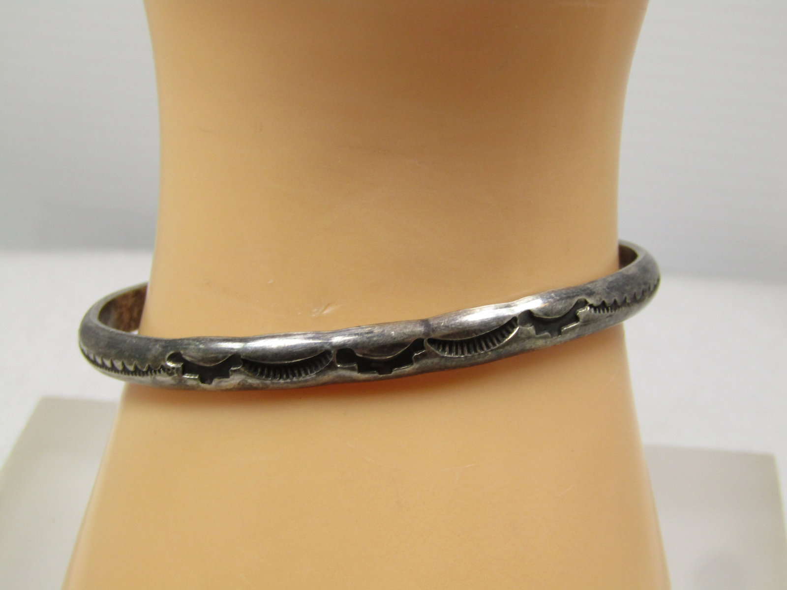 Vintage Navajo Stamped Cuff Bracelet, 6.5", 1960's-1970's, Signed E. Y. (Elsie Yazzie): Title: Vintage Navajo Stamped Cuff Bracelet, 6.5", 1960's-1970's, Signed E. Y. (Elsie Yazzie) Description: Vintage Navajo Stamped Cuff Bracelet, 6.5", 1960's-1970's, Signed E. Y. (Elsie Yazzie). This 