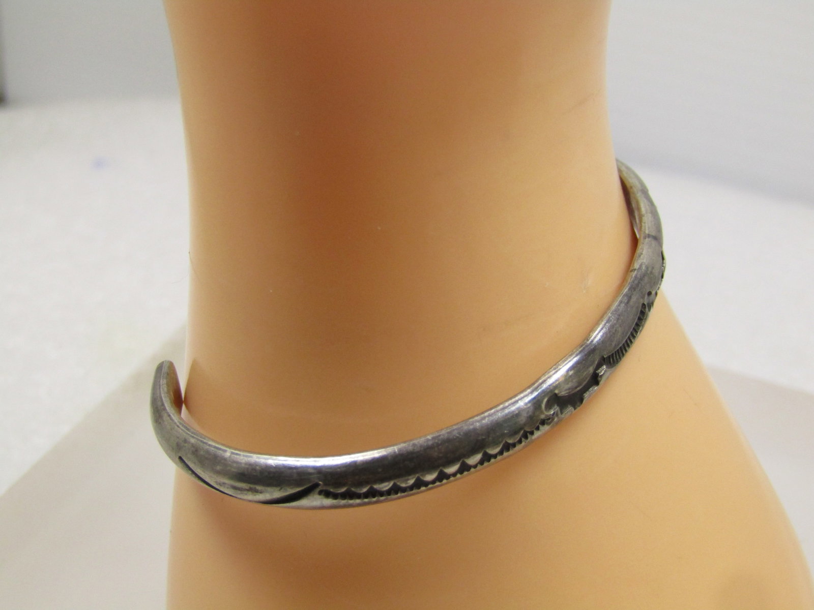 Vintage Navajo Stamped Cuff Bracelet, 6.5", 1960's-1970's, Signed E. Y. (Elsie Yazzie) - 4