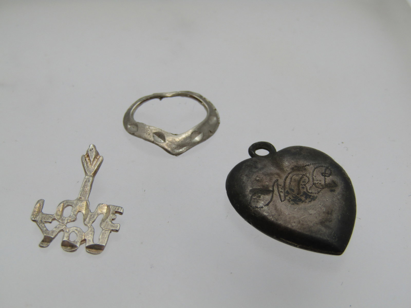 Vintage 3 Sterling Charms/Pendants, 2 Hearts and I Love you, 1940's-1980's (1 of 4)