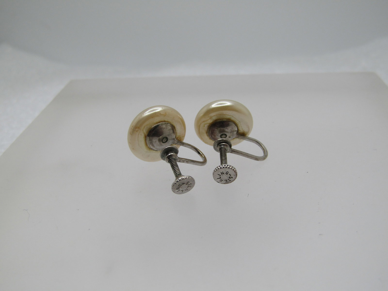 Vintage Sterling Faux Pearl Earrings, Screwback, 5/8", 1950's - 3