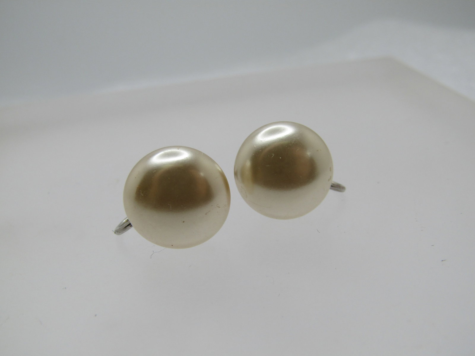 Vintage Sterling Faux Pearl Earrings, Screwback, 5/8", 1950's - 5