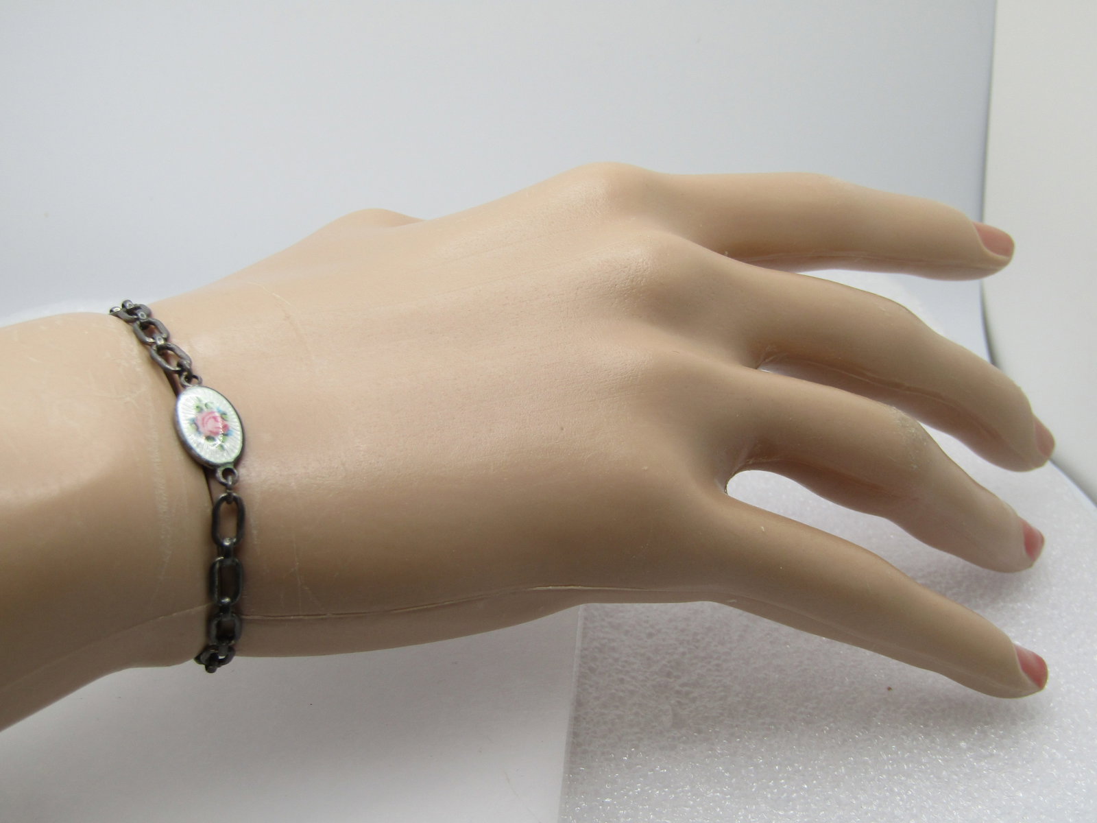 Antique Sterling Guilloche Rose Bracelet, 6", 1920's-1930's - 5