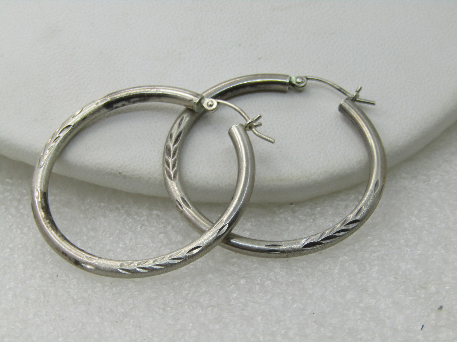 Vintage Sterling Silver Hoop Earrings, Pierced, 1-5/8" - 2