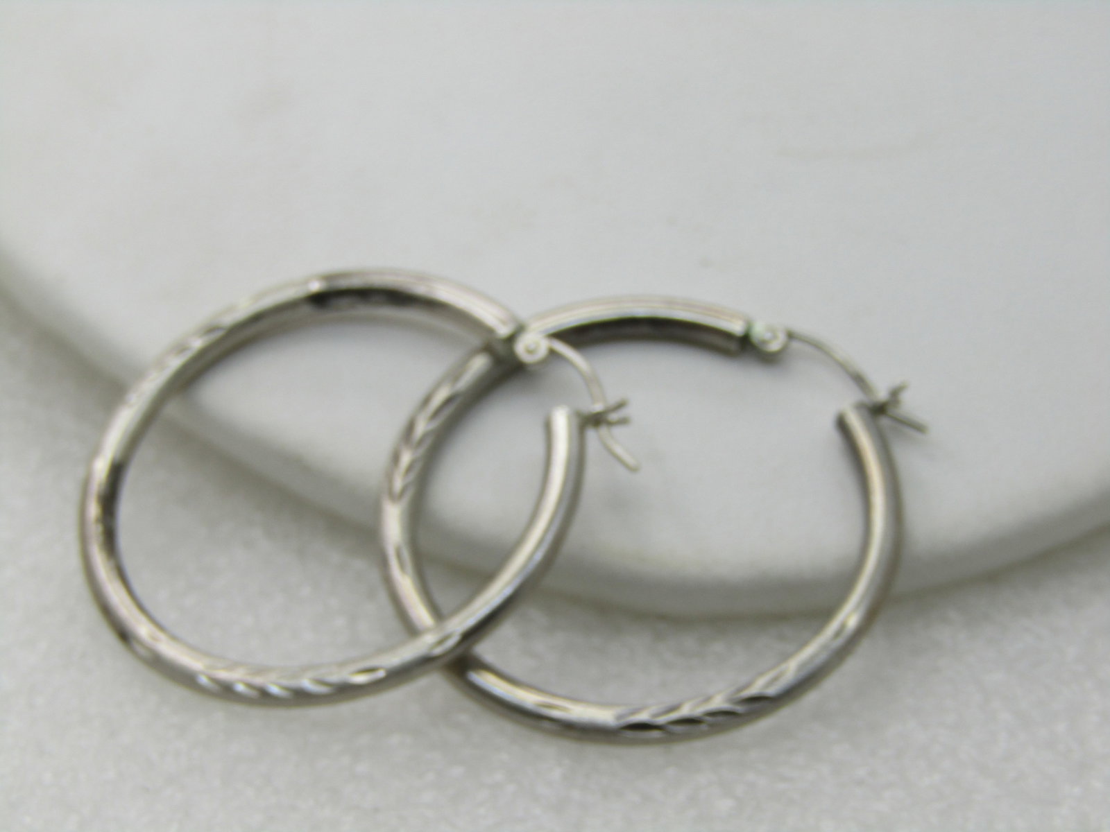 Vintage Sterling Silver Hoop Earrings, Pierced, 1-5/8" - 3