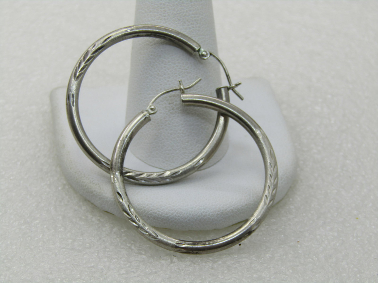 Vintage Sterling Silver Hoop Earrings, Pierced, 1-5/8" - 4