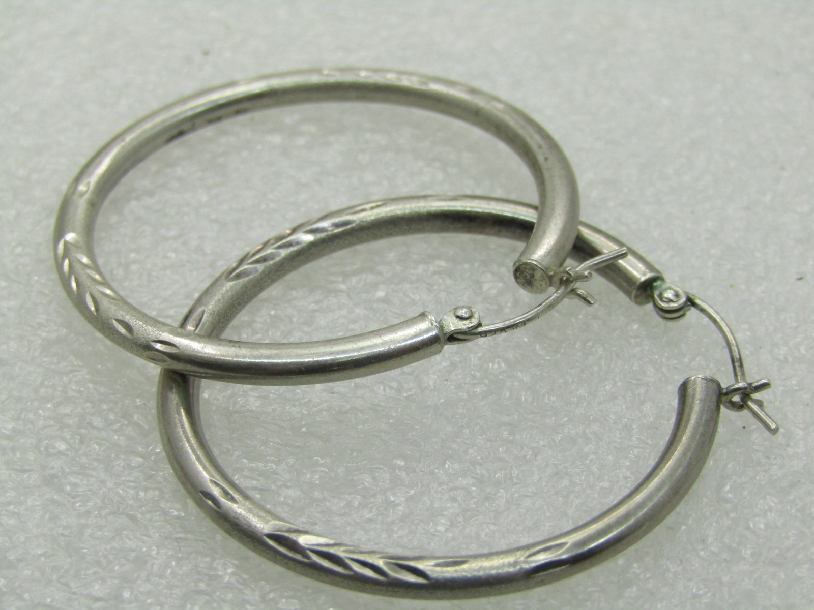 Vintage Sterling Silver Hoop Earrings, Pierced, 1-5/8" - 5
