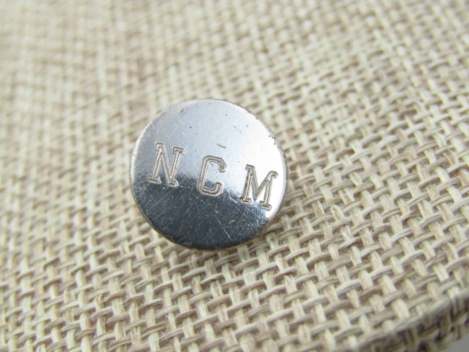 Vintage Sterling Silver N.C.M. Tack Pin, Engraved. 1/2" Circle, 1.08 Grams - 2