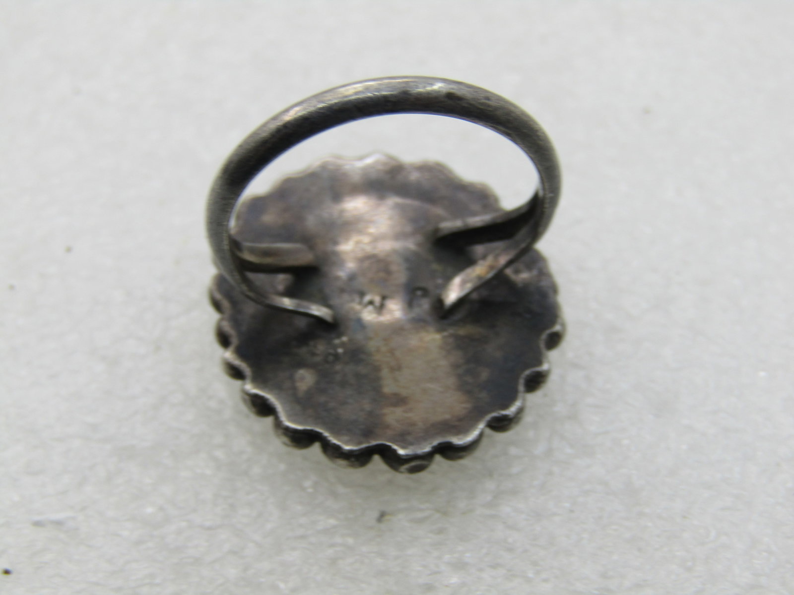 Vintage Sterling Southwestern Inlaid MOP Floral Ring, Sz. 6.5, Signed J.M. - 6
