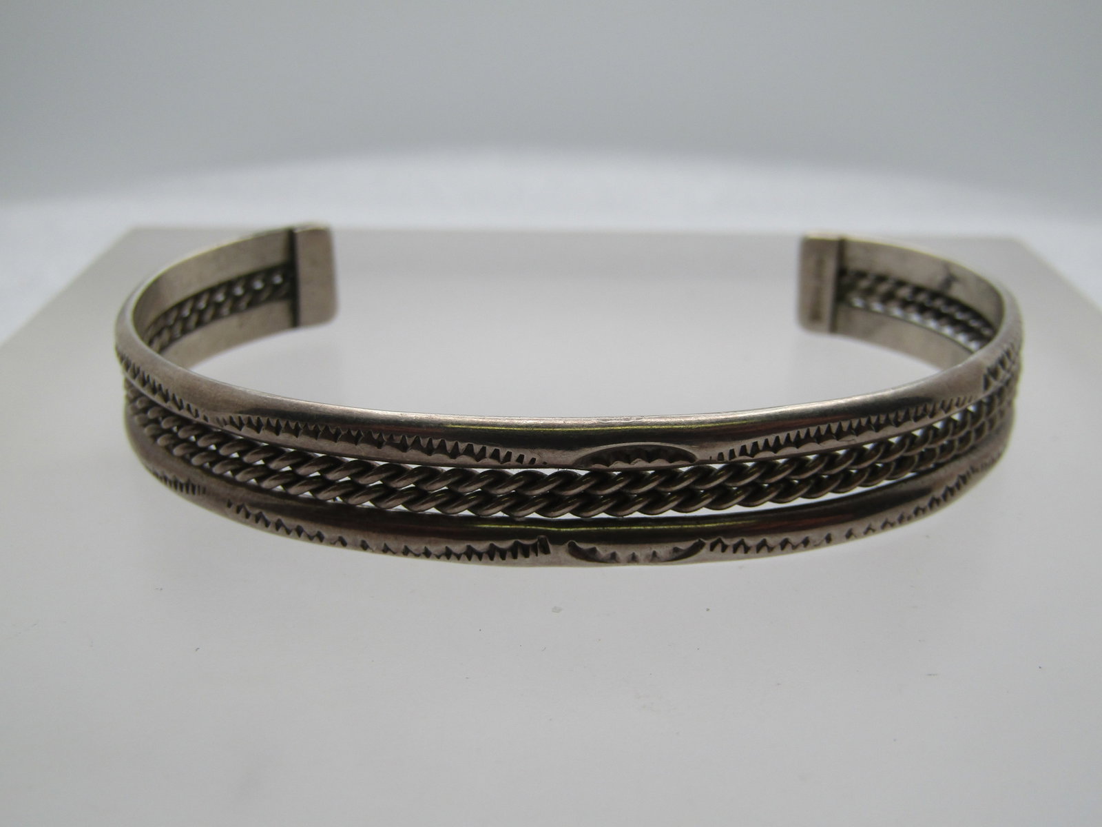 Vintage Sterling Southwestern Stamped Cuff Bracelet, 7", 1960's-1970's, Unisex (1 of 5)