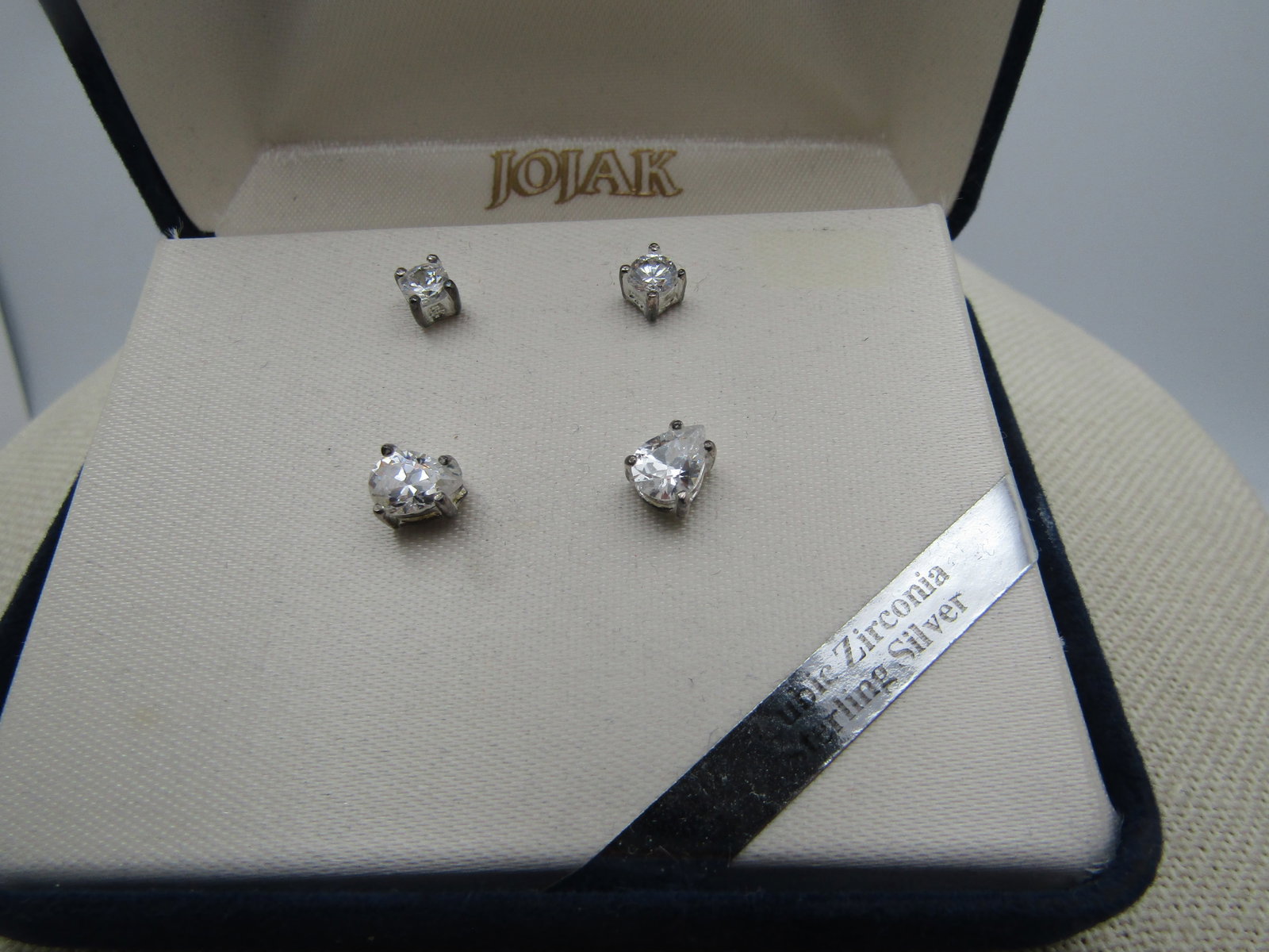 Vintage Sterling 2 Pr. CZ Stud Earrings, Jojak, Boxed (1 of 6)
