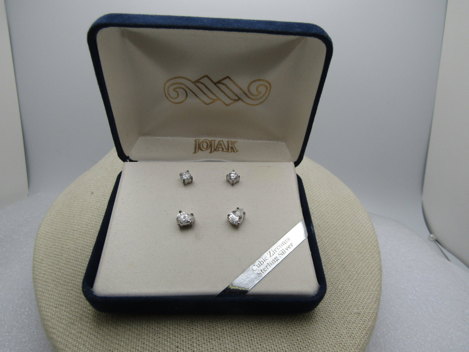Vintage Sterling 2 Pr. CZ Stud Earrings, Jojak, Boxed - 2