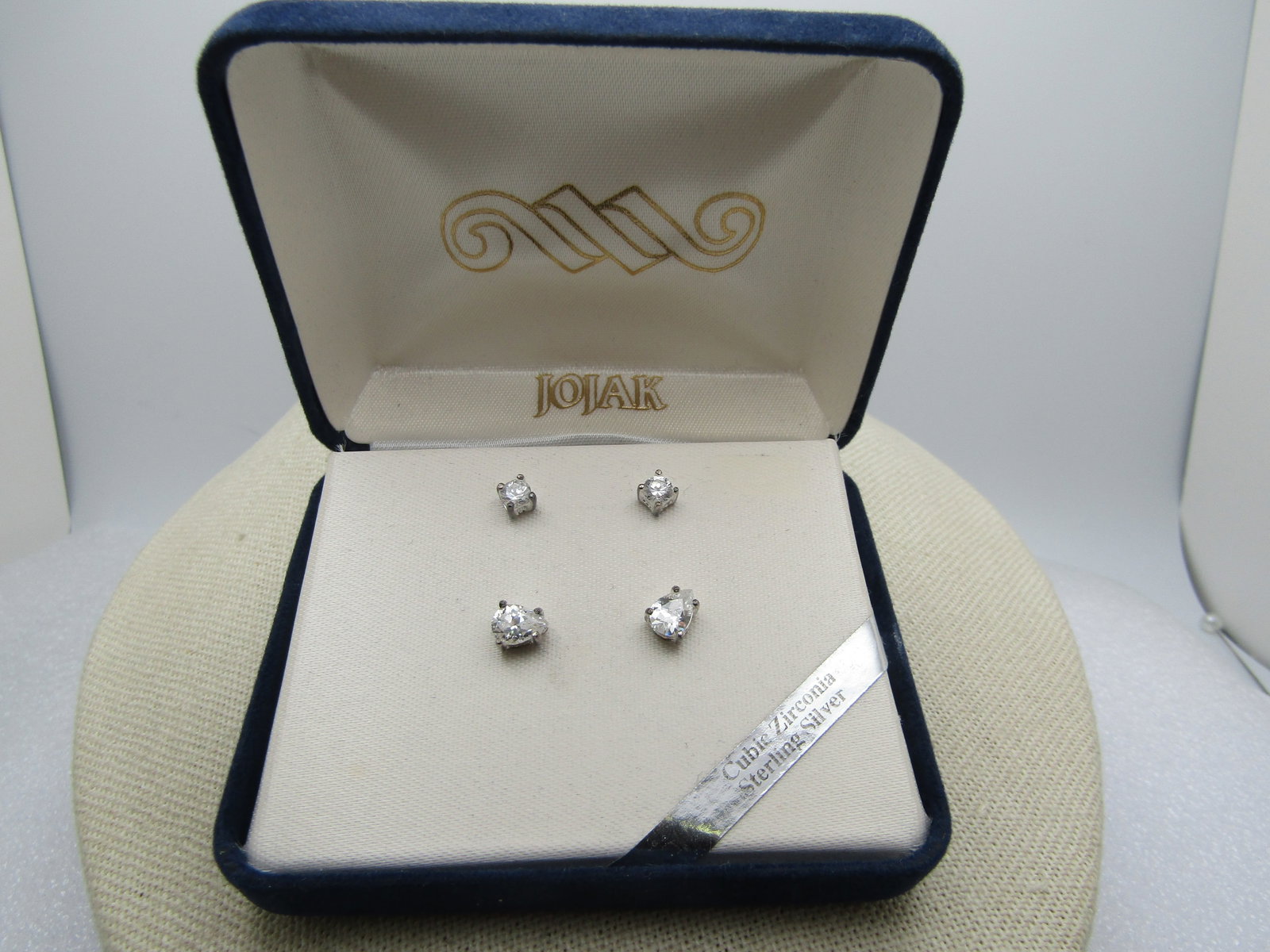Vintage Sterling 2 Pr. CZ Stud Earrings, Jojak, Boxed - 3