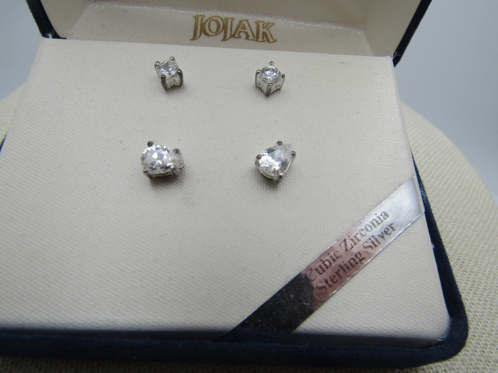 Vintage Sterling 2 Pr. CZ Stud Earrings, Jojak, Boxed - 4