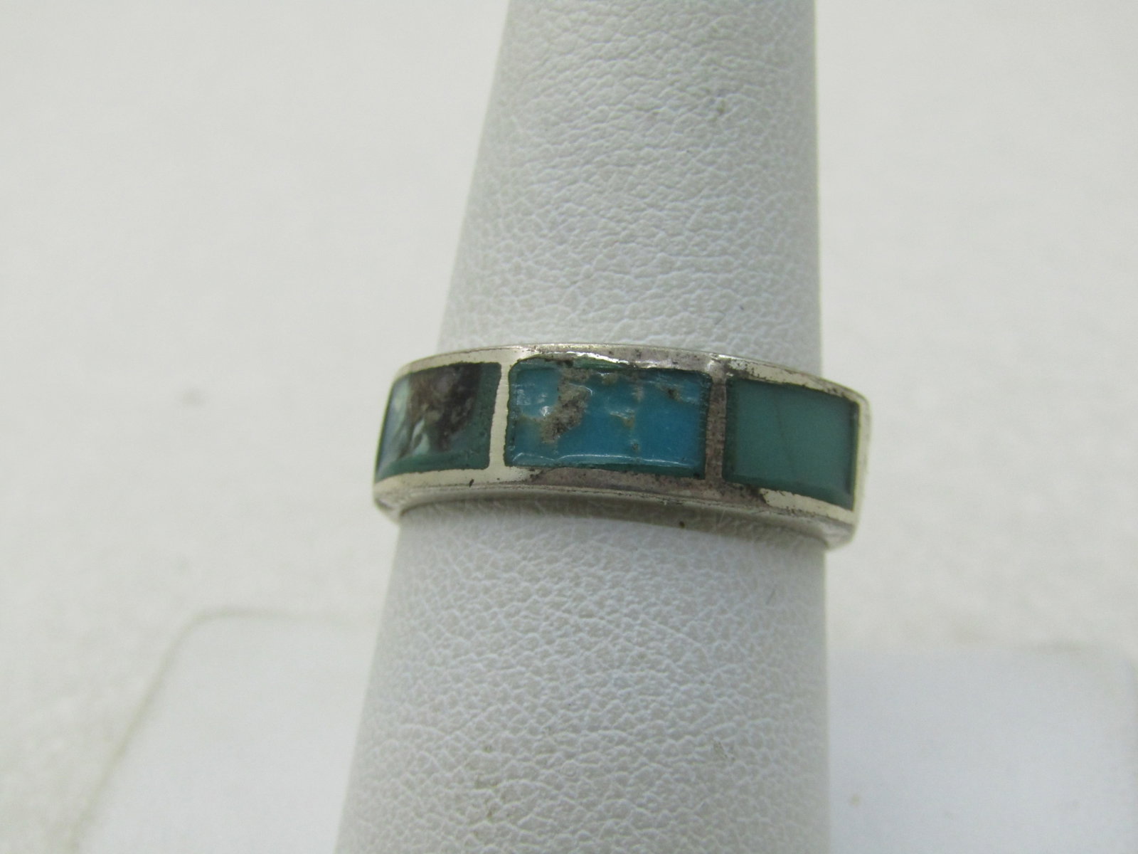 Sterling Southwestern Inlaid Turquoise Colored Ring, Sz. 9, 6mm (1 of 7)