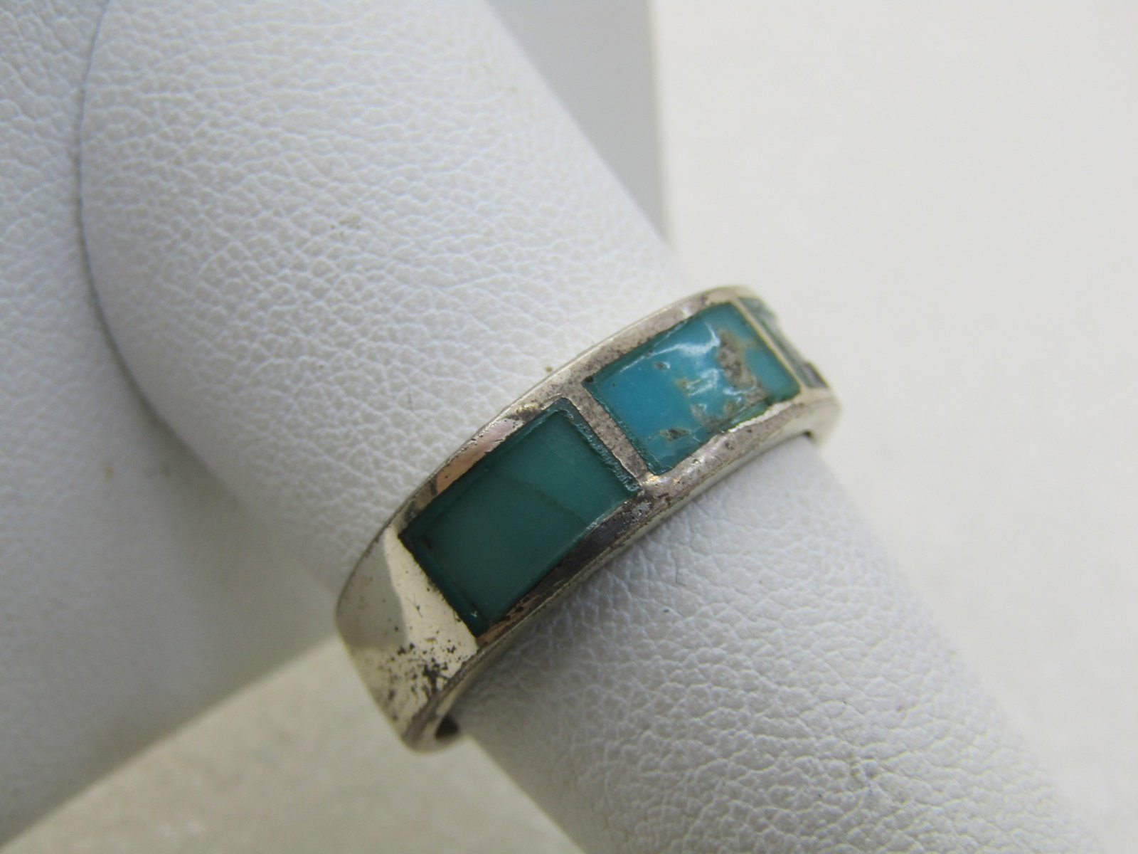 Sterling Southwestern Inlaid Turquoise Colored Ring, Sz. 9, 6mm - 3