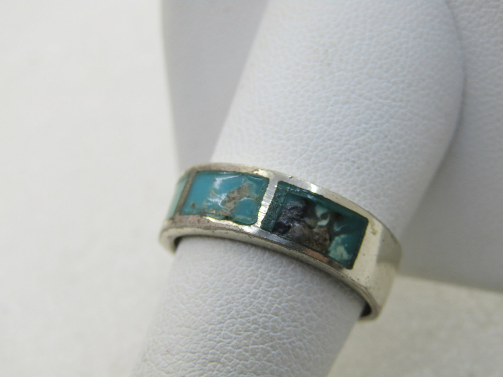 Sterling Southwestern Inlaid Turquoise Colored Ring, Sz. 9, 6mm - 4