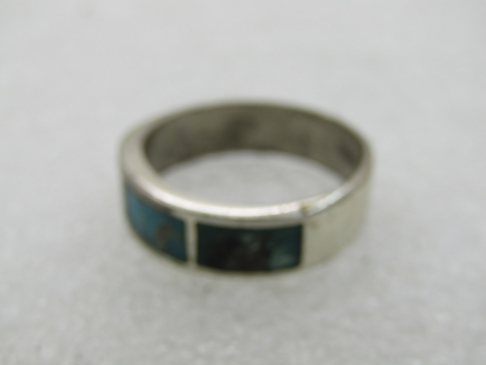 Sterling Southwestern Inlaid Turquoise Colored Ring, Sz. 9, 6mm - 6