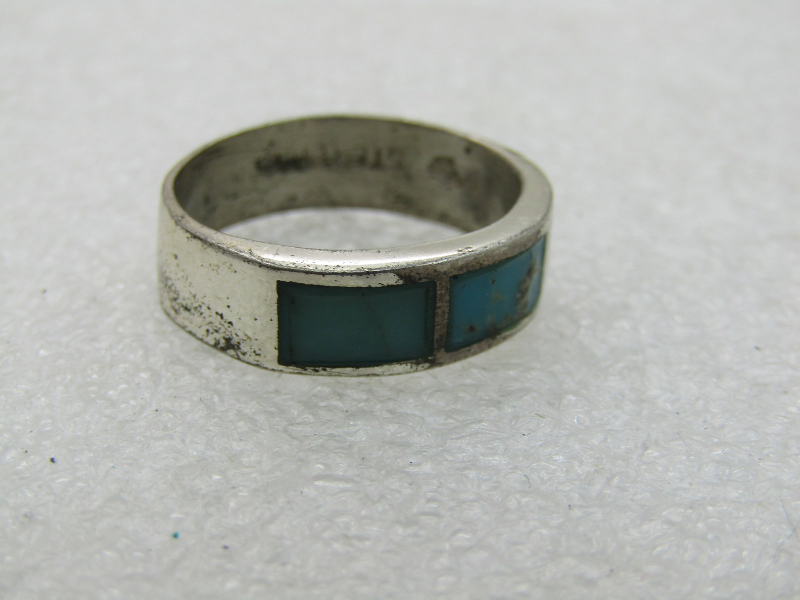 Sterling Southwestern Inlaid Turquoise Colored Ring, Sz. 9, 6mm - 7