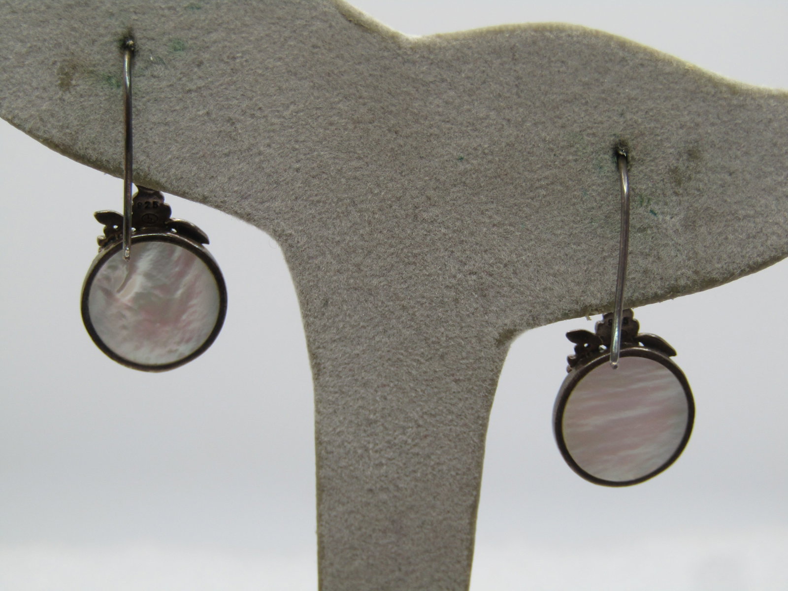 Vintage Sterling Floral Mother-of-Pearl Earrings, Pierced Dangle, 1980's, Signed - 4