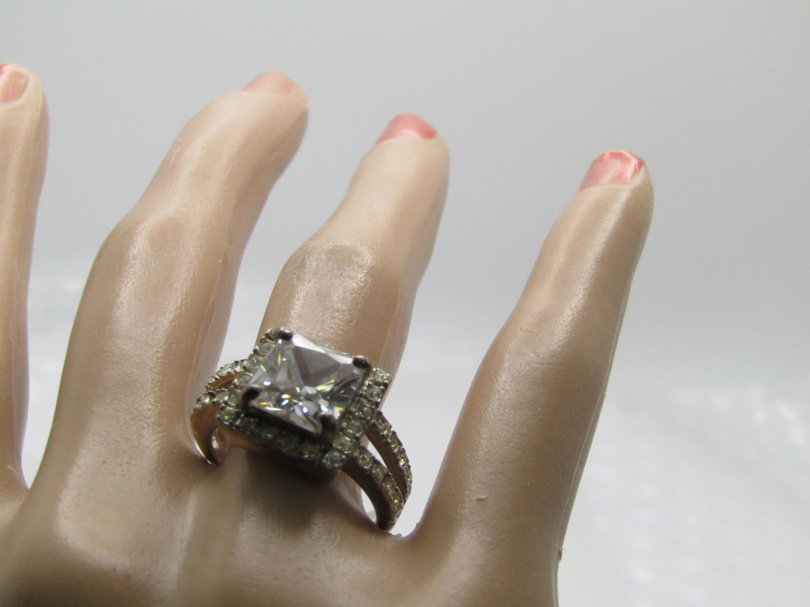 Vintage Sterling Halo Ring, Clear Crystal, Sz. 8.5, 1980's-1990's - 10
