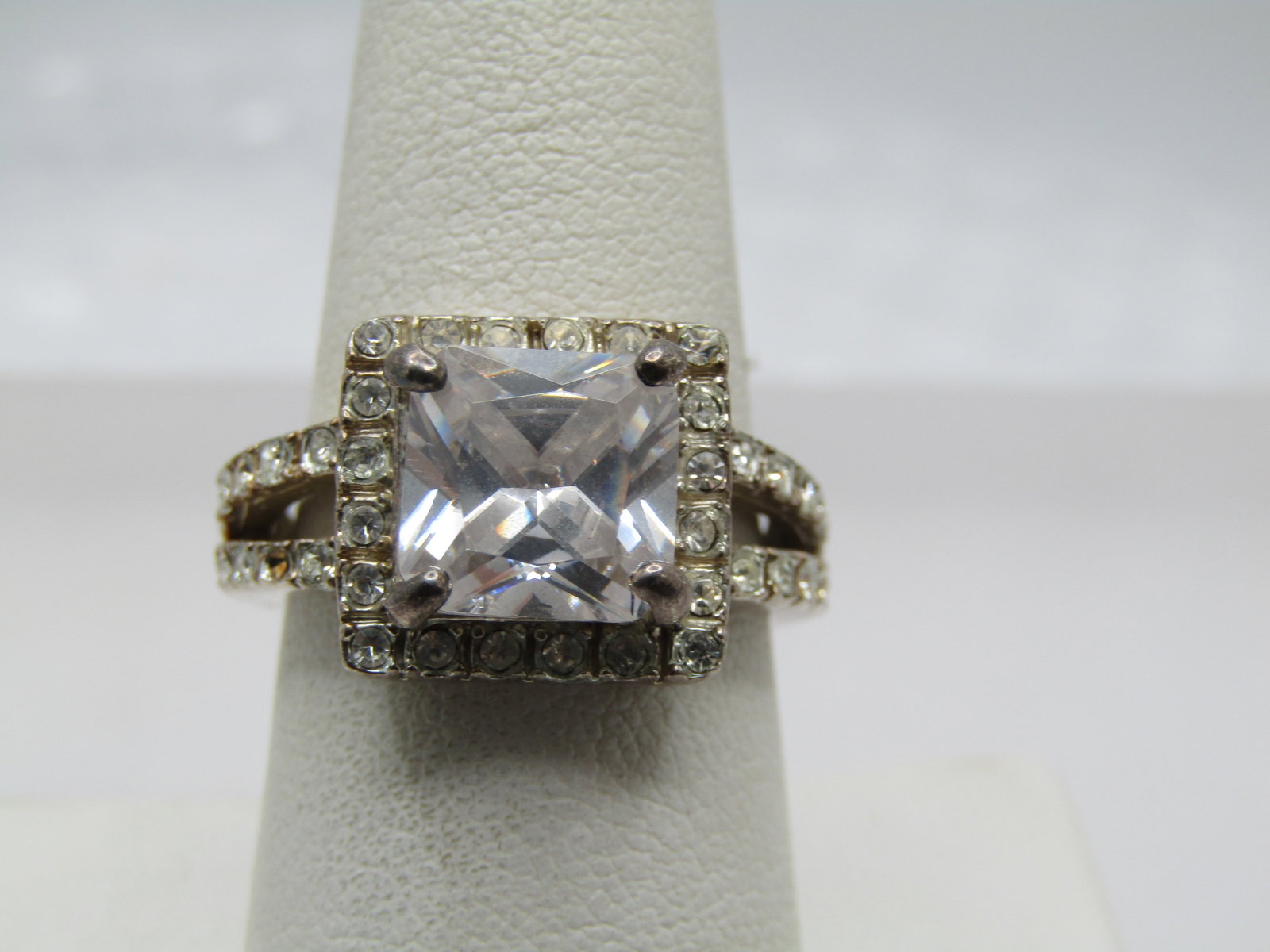 Vintage Sterling Halo Ring, Clear Crystal, Sz. 8.5, 1980's-1990's (1 of 10)