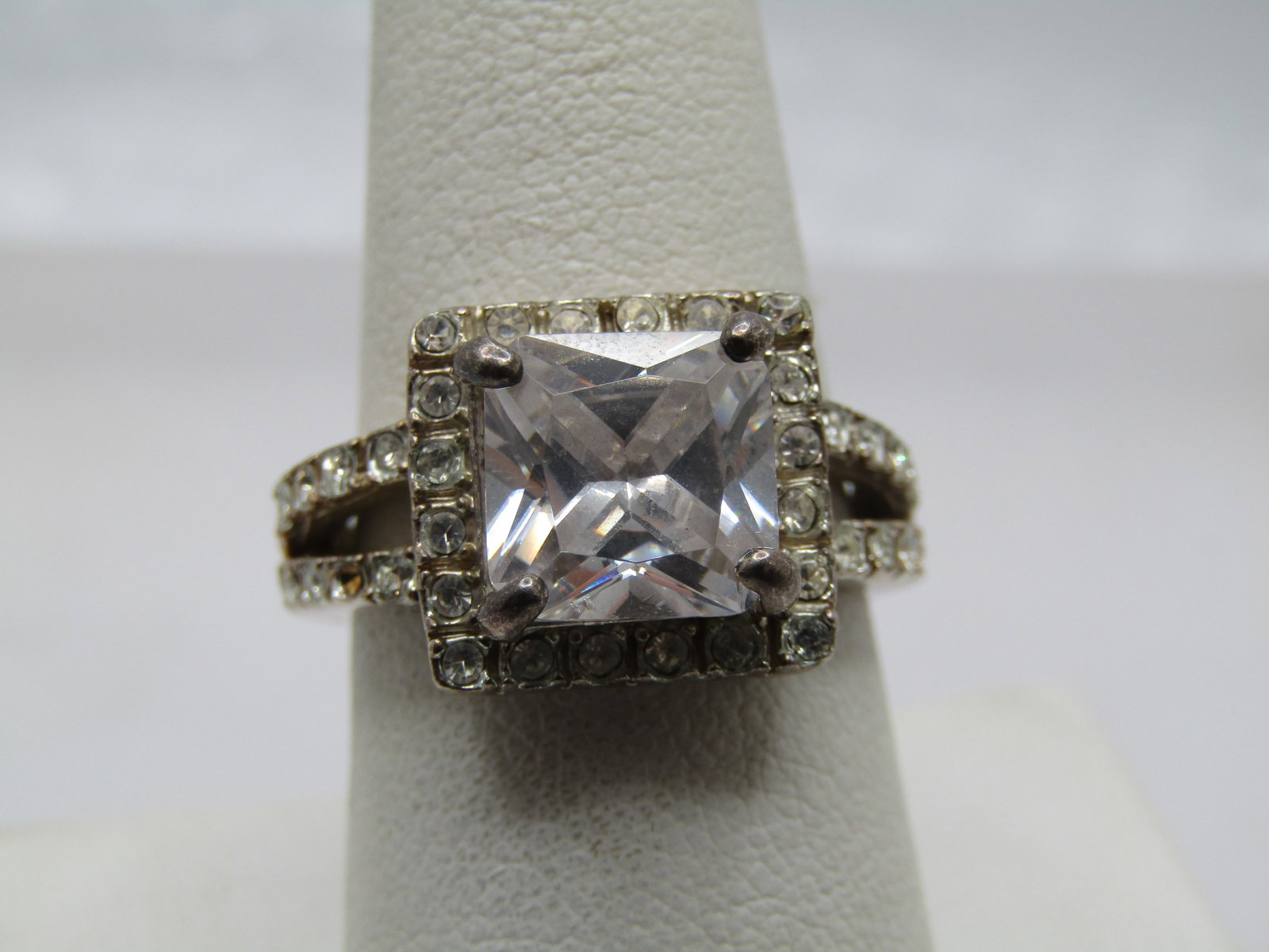 Vintage Sterling Halo Ring, Clear Crystal, Sz. 8.5, 1980's-1990's - 4