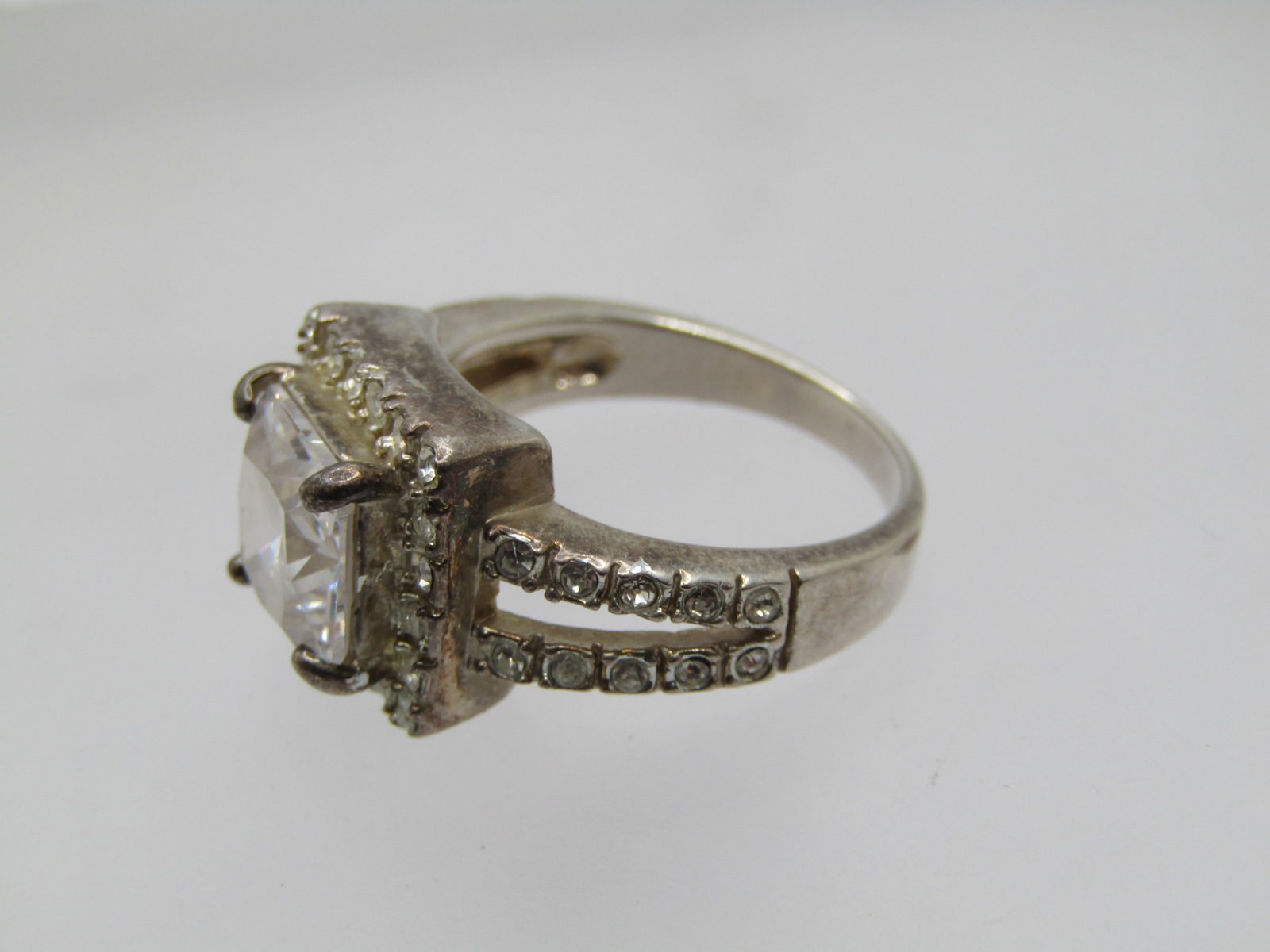 Vintage Sterling Halo Ring, Clear Crystal, Sz. 8.5, 1980's-1990's - 7