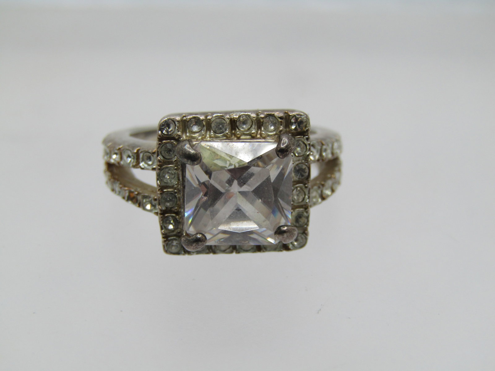 Vintage Sterling Halo Ring, Clear Crystal, Sz. 8.5, 1980's-1990's - 8